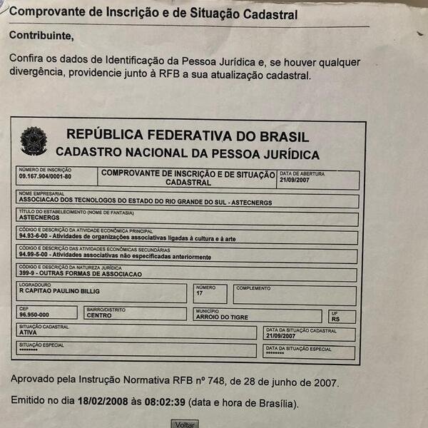 CNPJ - Associação dos Tecnólogos do Estado do Rio Grande do Sul