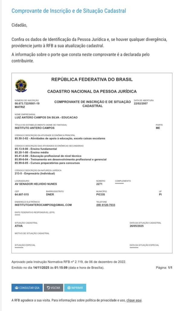 CNPJ - Instituto Antero Campos